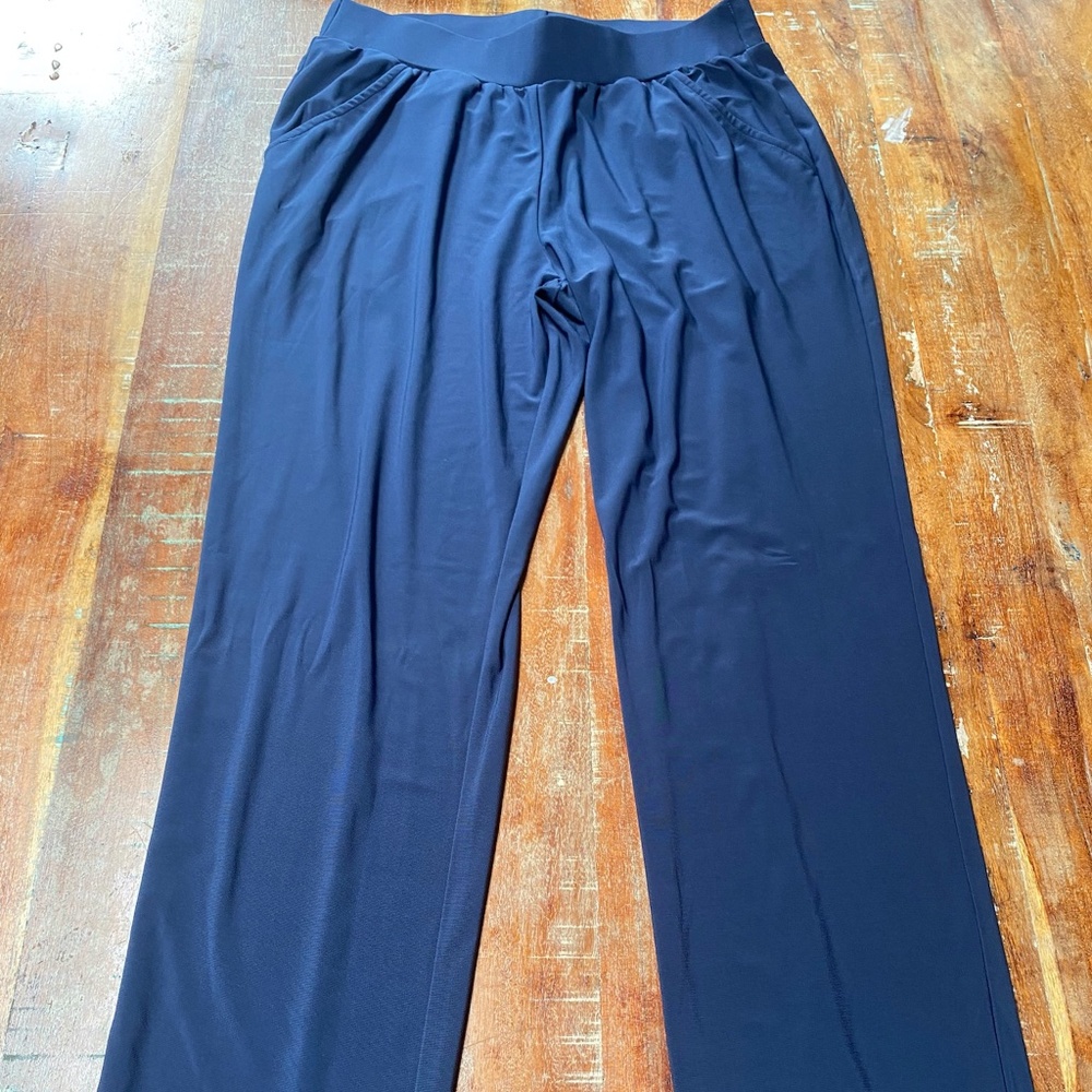 Jersey-Like Navy Blue Trousers with Elastic Band